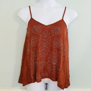 Brown Leaf Beaded Cami with Adjustable Straps